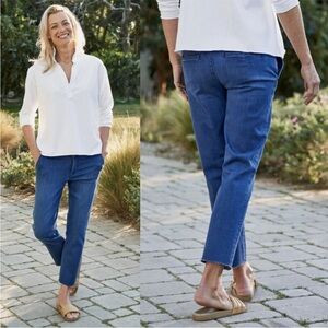 FRANK & EILEEN Jeans WICKLOW Italian Chino Denim Pants Size 12 Blue Crop…